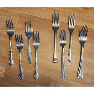 8- Mismatched Stainless Steel Forks Dinner & Salad Various Designs